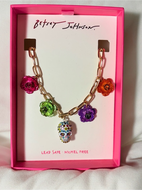 Betsey Johnson Jewelry - Betsey Johnson Gold Chain Necklace with Flower Charms & Sugar Skull NWT